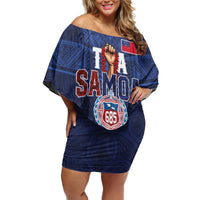 Custom Rugby Toa Samoa Off Shoulder Short Dress Champions Six Eight Five LT03 Women Blue - Polynesian Pride