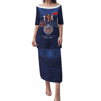 Custom Rugby Toa Samoa Puletasi Champions Six Eight Five LT03 Long Dress Blue - Polynesian Pride