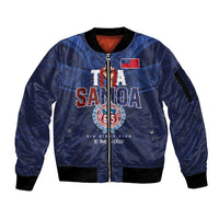 Custom Rugby Toa Samoa Sleeve Zip Bomber Jacket Champions Six Eight Five LT03 Unisex Blue - Polynesian Pride