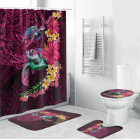 Hawaiian Plumeria and Hibiscus with Turtles Bathroom Set Polynesian Art Red Color - Polynesian Pride