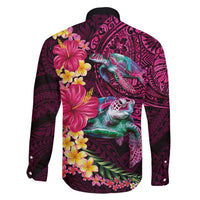 Hawaiian Plumeria and Hibiscus with Turtles Family Matching Summer Maxi Dress and Hawaiian Shirt Polynesian Art Red Color - Polynesian Pride