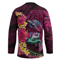 Hawaiian Plumeria and Hibiscus with Turtles Hockey Jersey Polynesian Art Red Color LT03 - Polynesian Pride