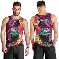 Hawaiian Plumeria and Hibiscus with Turtles Men Tank Top Polynesian Art Red Color - Polynesian Pride
