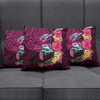 Hawaiian Plumeria and Hibiscus with Turtles Pillow Cover Polynesian Art Red Color - Polynesian Pride