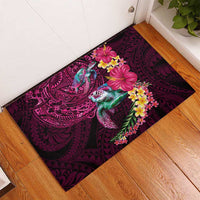 Hawaiian Plumeria and Hibiscus with Turtles Rubber Doormat Polynesian Art Red Color - Polynesian Pride