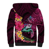 Hawaiian Plumeria and Hibiscus with Turtles Sherpa Hoodie Polynesian Art Red Color - Polynesian Pride