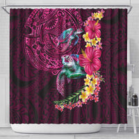Hawaiian Plumeria and Hibiscus with Turtles Shower Curtain Polynesian Art Red Color - Polynesian Pride