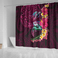 Hawaiian Plumeria and Hibiscus with Turtles Shower Curtain Polynesian Art Red Color - Polynesian Pride