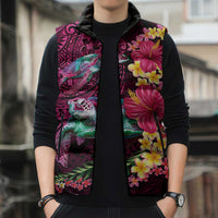 Hawaiian Plumeria and Hibiscus with Turtles Sleeveless Puffer Jacket Polynesian Art Red Color - Polynesian Pride