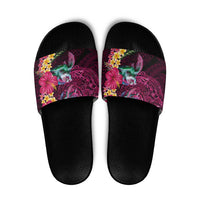 Hawaiian Plumeria and Hibiscus with Turtles Slide Sandals Polynesian Art Red Color - Polynesian Pride