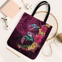 Hawaiian Plumeria and Hibiscus with Turtles Tote Bag Polynesian Art Red Color - Polynesian Pride