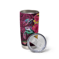 Hawaiian Plumeria and Hibiscus with Turtles Tumbler Cup Polynesian Art Red Color - Polynesian Pride