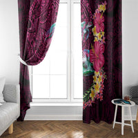 Hawaiian Plumeria and Hibiscus with Turtles Window Curtain Polynesian Art Red Color - Polynesian Pride