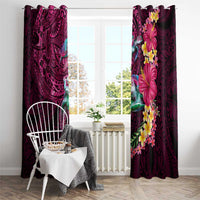 Hawaiian Plumeria and Hibiscus with Turtles Window Curtain Polynesian Art Red Color - Polynesian Pride