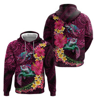 Hawaiian Plumeria and Hibiscus with Turtles Zip Hoodie Polynesian Art Red Color - Polynesian Pride