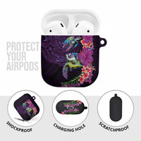 Hawaiian Plumeria and Hibiscus with Turtles AirPods Case Polynesian Art Purple Color - Polynesian Pride
