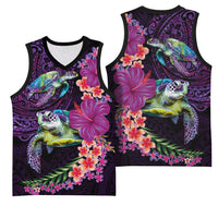 Hawaiian Plumeria and Hibiscus with Turtles Basketball Jersey Polynesian Art Purple Color - Polynesian Pride