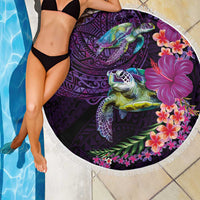 Hawaiian Plumeria and Hibiscus with Turtles Beach Blanket Polynesian Art Purple Color - Polynesian Pride