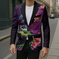 Hawaiian Plumeria and Hibiscus with Turtles Blazer Polynesian Art Purple Color - Polynesian Pride