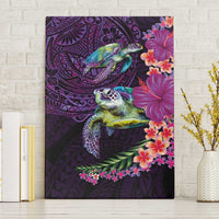 Hawaiian Plumeria and Hibiscus with Turtles Canvas Wall Art Polynesian Art Purple Color - Polynesian Pride