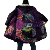 Hawaiian Plumeria and Hibiscus with Turtles Cloak Polynesian Art Purple Color - Polynesian Pride