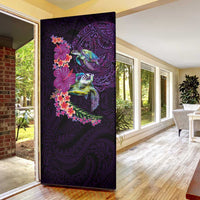 Hawaiian Plumeria and Hibiscus with Turtles Door Cover Polynesian Art Purple Color - Polynesian Pride
