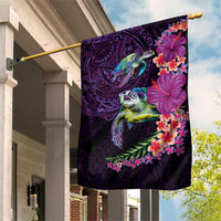 Hawaiian Plumeria and Hibiscus with Turtles Garden Flag Polynesian Art Purple Color - Polynesian Pride