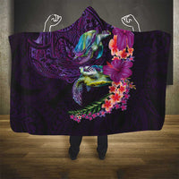 Hawaiian Plumeria and Hibiscus with Turtles Hooded Blanket Polynesian Art Purple Color - Polynesian Pride