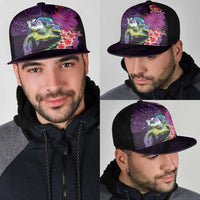 Hawaiian Plumeria and Hibiscus with Turtles Mesh Trucker Cap Polynesian Art Purple Color - Polynesian Pride