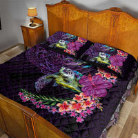 Hawaiian Plumeria and Hibiscus with Turtles Quilt Bed Set Polynesian Art Purple Color - Polynesian Pride