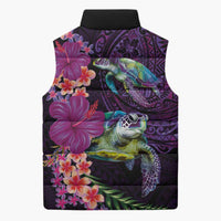Hawaiian Plumeria and Hibiscus with Turtles Sleeveless Puffer Jacket Polynesian Art Purple Color - Polynesian Pride