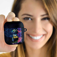 Hawaiian Plumeria and Hibiscus with Turtles AirPods Case Polynesian Art Dark Cyan Color LT03 - Polynesian Pride