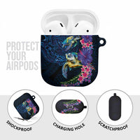 Hawaiian Plumeria and Hibiscus with Turtles AirPods Case Polynesian Art Dark Cyan Color LT03 - Polynesian Pride
