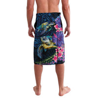 Hawaiian Plumeria and Hibiscus with Turtles Lavalava Polynesian Art Dark Cyan Color - Polynesian Pride