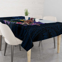 Hawaiian Plumeria and Hibiscus with Turtles Tablecloth Polynesian Art Dark Cyan Color - Polynesian Pride
