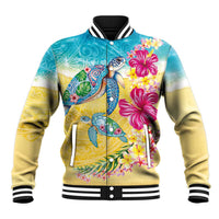Hawaiian Tropical Plants Turtles Baseball Jacket Watercolor Style - Polynesian Pride