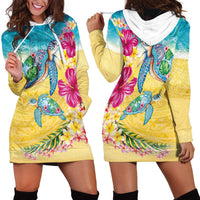 Hawaiian Tropical Plants Turtles Hoodie Dress Watercolor Style - Polynesian Pride
