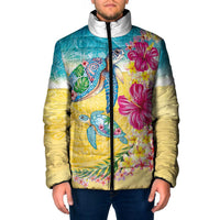 Hawaiian Tropical Plants Turtles Padded Jacket Watercolor Style - Polynesian Pride