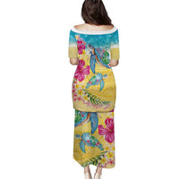 Hawaiian Tropical Plants Turtles Puletasi Watercolor Style - Polynesian Pride