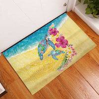 Hawaiian Tropical Plants Turtles Rubber Doormat Watercolor Style - Polynesian Pride