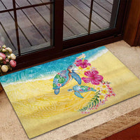 Hawaiian Tropical Plants Turtles Rubber Doormat Watercolor Style - Polynesian Pride