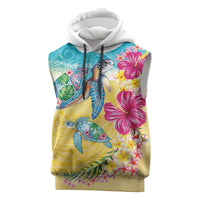 Hawaiian Tropical Plants Turtles Sleeveless Hoodie Watercolor Style - Polynesian Pride