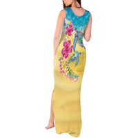 Hawaiian Tropical Plants Turtles Tank Maxi Dress Watercolor Style - Polynesian Pride
