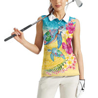 Hawaiian Tropical Plants Turtles Women Sleeveless Polo Shirt Watercolor Style - Polynesian Pride