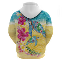 Hawaiian Tropical Plants Turtles Zip Hoodie Watercolor Style - Polynesian Pride