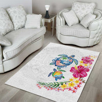 Hawaiian Abstract Art Turtles Area Rug with Plumeria and Hibiscus - Polynesian Pride
