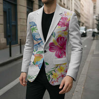 Hawaiian Abstract Art Turtles Blazer with Plumeria and Hibiscus - Polynesian Pride