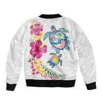Hawaiian Abstract Art Turtles Bomber Jacket with Plumeria and Hibiscus - Polynesian Pride