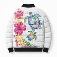 Hawaiian Abstract Art Turtles Bomber Puffer Jacket with Plumeria and Hibiscus - Polynesian Pride