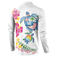 Hawaiian Abstract Art Turtles Button Sweatshirt with Plumeria and Hibiscus - Polynesian Pride